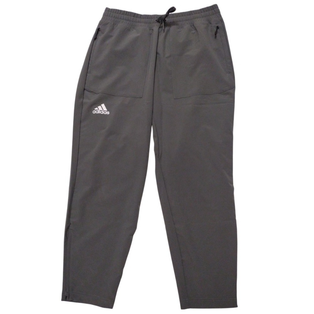 Adidas Essential Pants Man's Large Gray Zippered Pockets High Rise Tapered Woven